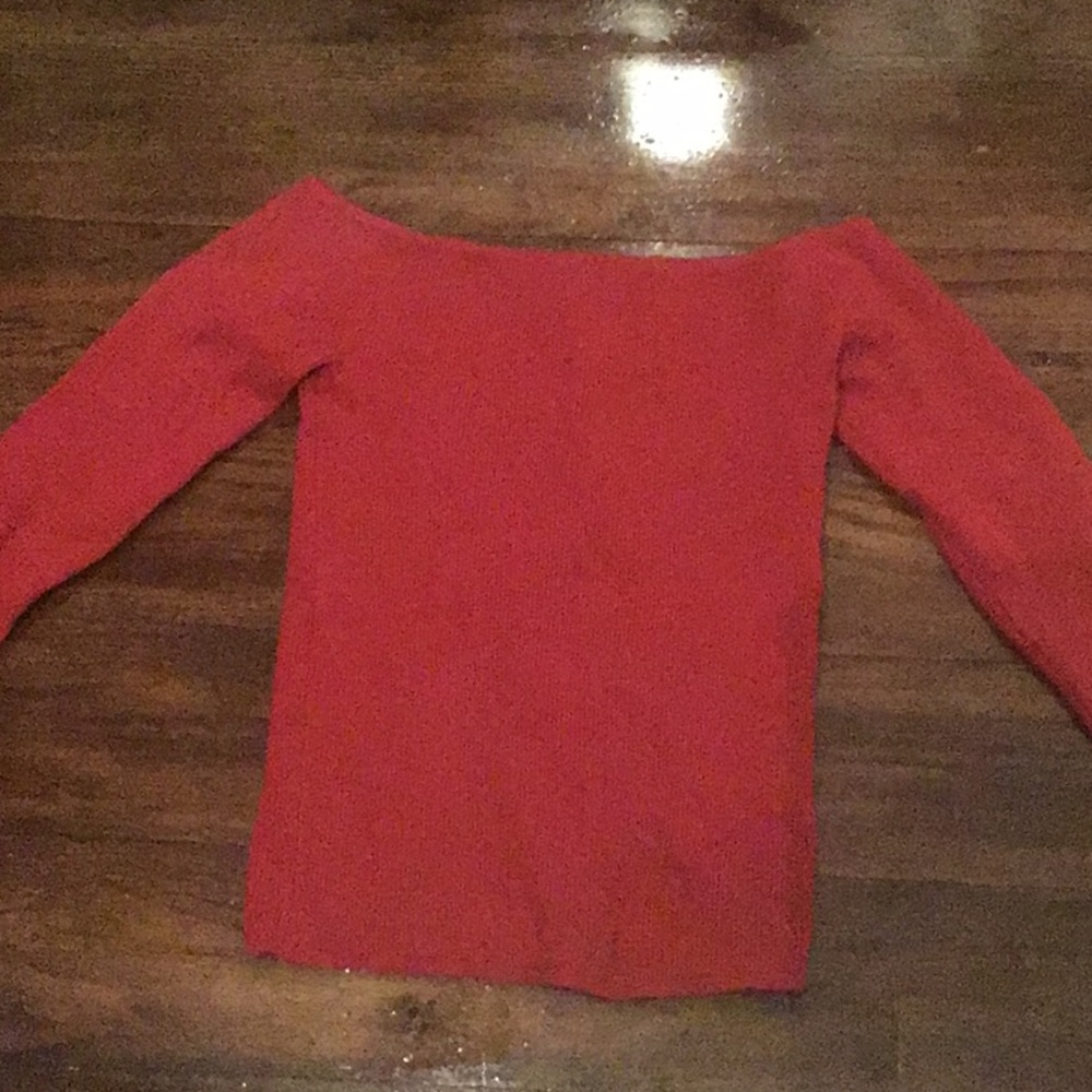 Red long sleeve shoulder showing